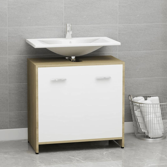 Bathroom Cabinet White and Sonoma Oak 60x33x58 cm Chipboard