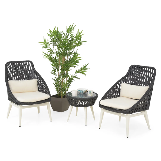 Set 2 Armchairs and Table Borgo Black/White