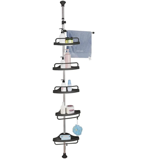 5-Tier Shower Corner Caddy Tension Pole Adjustable Bathroom Shelf Floor To Ceiling Storage Rack Organizer,Black