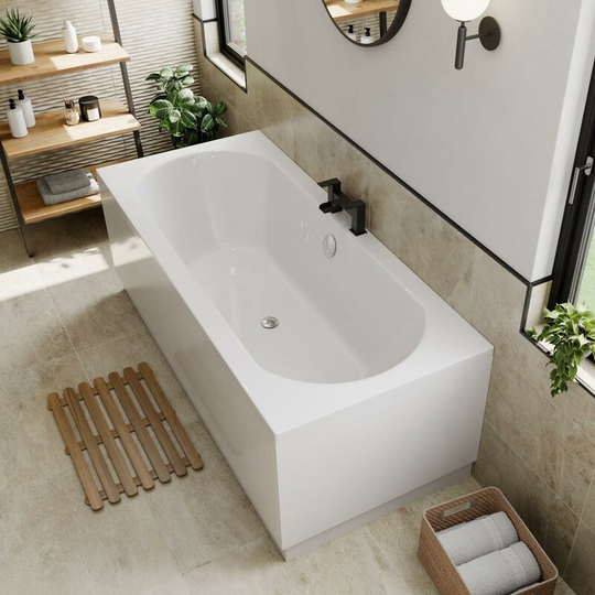 Affine - Modern Bathroom Double Ended 1700mm Curved Bath Panel Acrylic White Bathtub - White