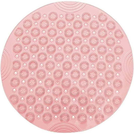 PVC Round Massage Bath Mat Non-Slip Shower Mat Bathroom Mat Machine Washable Shower Mat Bathtub Mat with Drain Holes and Suction Cups, 55x55cm, Pink
