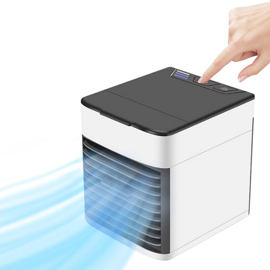 Portable mini air conditioner fan, portable mini desktop air conditioner humidifier, home and office, USB Fan, with colorful LED lights, black + white