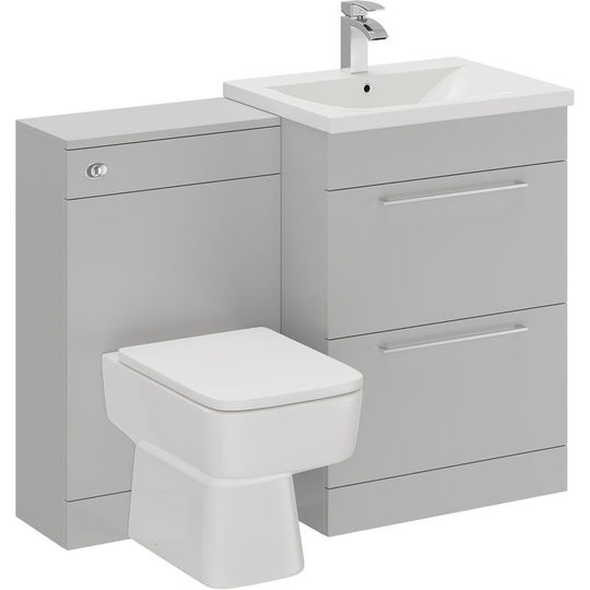 Wholesale Domestic - Napoli Gloss Grey Pearl 1100mm 2 Drawer Vanity Unit Toilet Suite - Gloss Grey Pearl