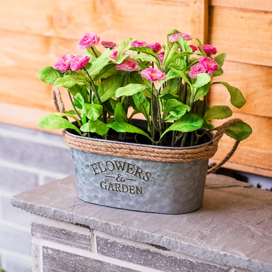 August Grove OVAL ZINC HANGING PLANT POT 25CM FLOWERS & GARDEN W/ HESSIAN ROPE