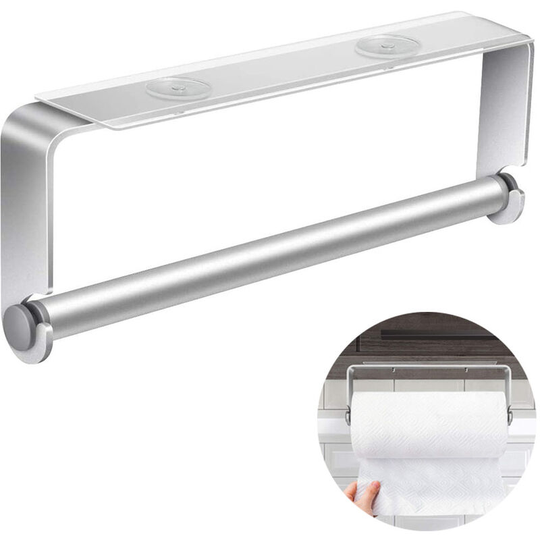 Adhesive Paper Towel Holder Under Cabinet, Black Paper Towel Roll Rack for Kitchen, Bathroom, No Drilling, Stainless Steel, Rust Proof-Silver