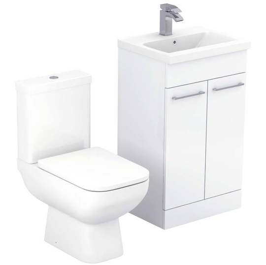 Wholesale Domestic - Turin Gloss White 500mm 2 Door Vanity Unit and Toilet Suite - White