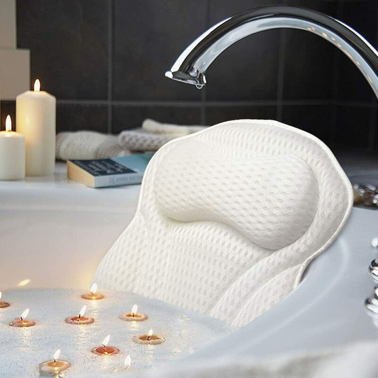 Comfortable Bathtub Pillow for Tub, Bath Pillow for Neck & Back Support with Strong Suction Cups & Hook, Soft Spa Pillow for Luxurious Bathing, Hot