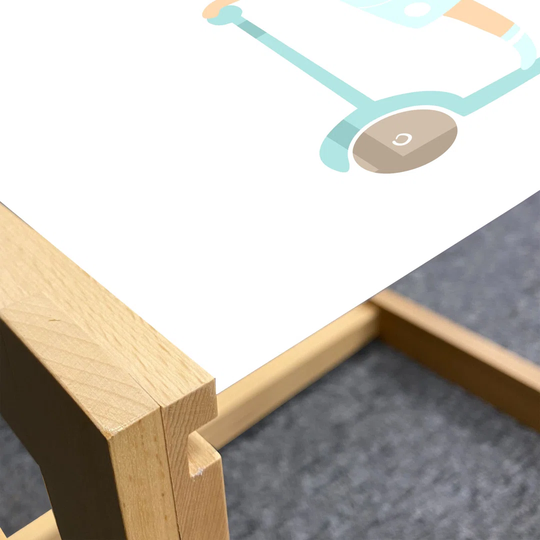 Fox Coffee Table, Happy Animal With Bag On A Scooter, Acrylic Glass Center Table With Wooden Frame For Offices Dorms Rose Dried Rose