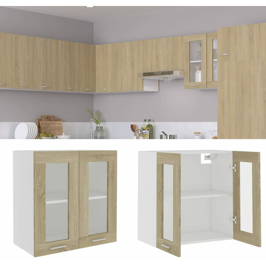 Hanging Glass Cabinet Sonoma Oak 60x31x60 cm Chipboard