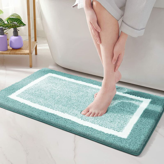 Perlerare - 50x80cm Non-Slip Bath Mat, Machine Washable Absorbent Shower Mat, Soft for Bathroom, Kitchen - Green