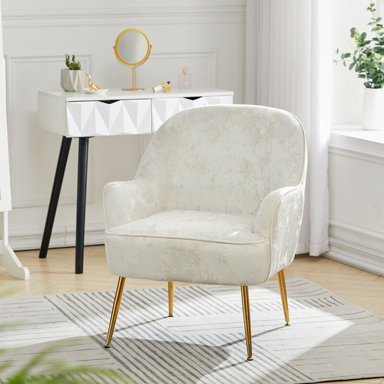 Comfortable Velvet Upholstered Living Room Armchair,Beige - Livingandhome