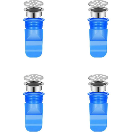 Drain Stopper Multifunction Sink Bathtub Stopper for Tubes Pipes in Bathroom Toilet Drain Floor Seal Resist Smell Bugs 4 Pieces Blue(Excluding Floor