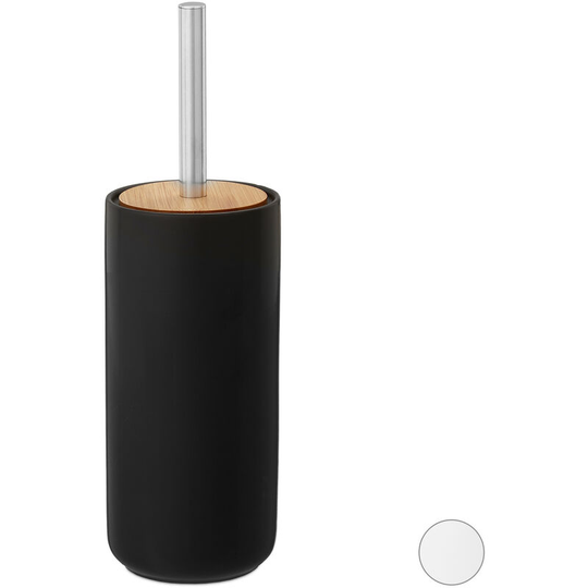 Ceramic wc Butler, Standing Toilet Brush Holder, Exchangeable Head, Modern, 33.5 x 10 cm, Black - Relaxdays