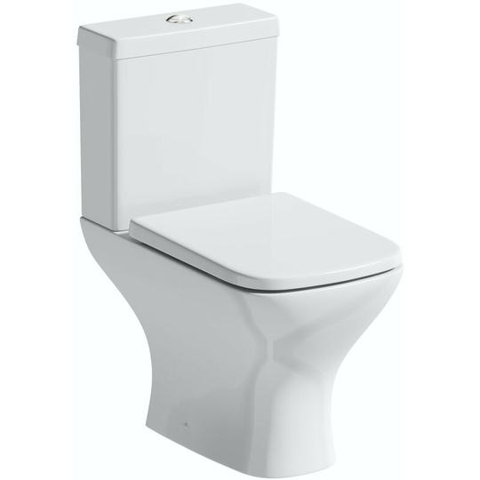 Derwent square compact close coupled toilet with thick soft close toilet seat - White - Orchard