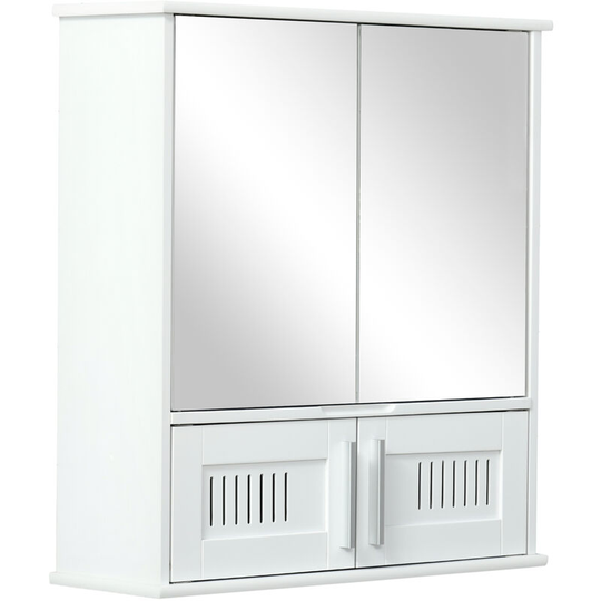 Bathroom Mirror Cabinet Wall Mount Storage Unit Double Doors, White - White - Kleankin