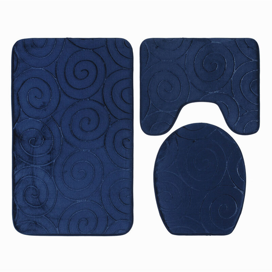 Perleraregb - New Non-Slip Bath Mat, 3 Piece Bath Mats Contour Bathroom Mat Set Toilet wc Mat (Navy)