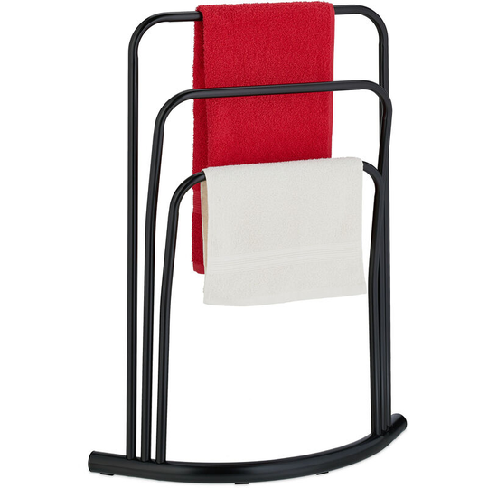 Towel Rack, 3 Rails, h x w x d: 86 x 66 x 21 cm, Standing Towel Holder, Metal, Black - Relaxdays