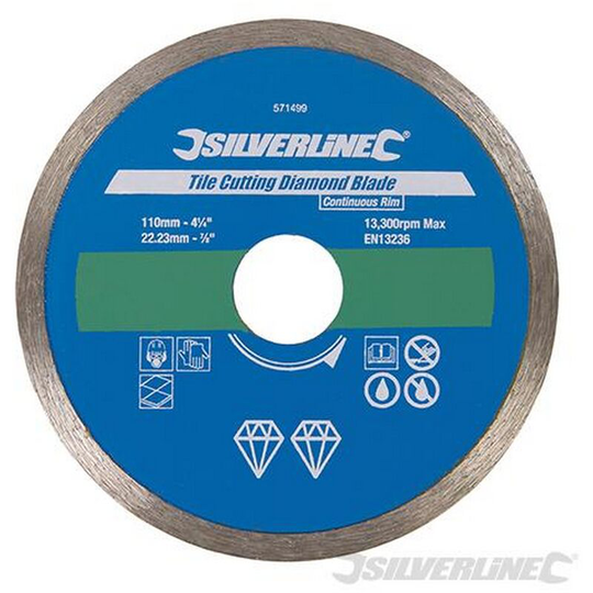 571499) Tile Cutting Diamond Blade 110 x 22.23mm Continuous Rim - Silverline