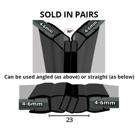 Black Magnetic Shower Seal for Screens or Doors | Fits 4, 5 or 6mm Glass | Sold as Pairs | MAG004B (260cm) - Clear