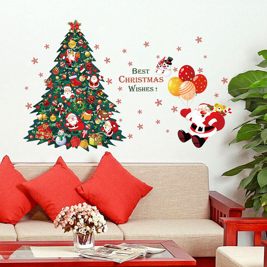 2 sets of Christmas supplies Creative Christmas tree Snow shop Window window background decorative painting Removable wall sticker