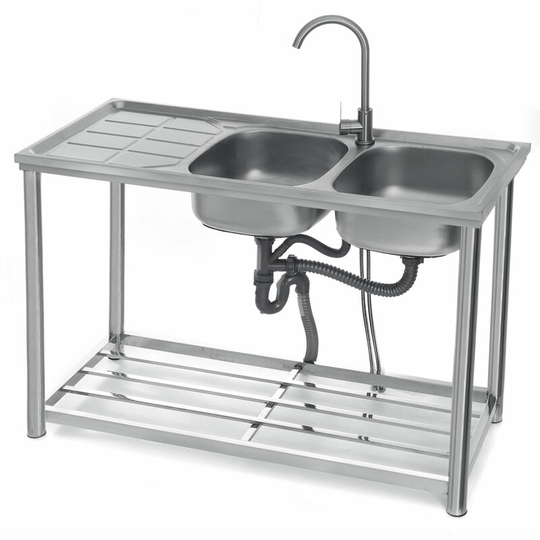 Mohoo - 2 Tier Commercial Catering Kitchen Sink Double Bowl Stainless steel Right Hand