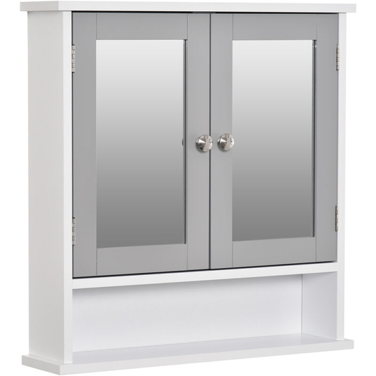 Wall Mounted Mirror Cabinet w/ Double Mirror Doors & Adjustable Shelf - Grey - Kleankin