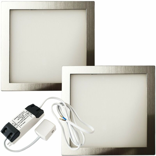 2x brushed nickel Ultra-Slim Square Under Cabinet Kitchen Light & Driver Kit - Warm White led