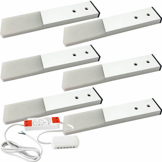 6x aluminium Slim Rectangle Under or Over Cabinet Kitchen Light & Driver Kit - Natural White led
