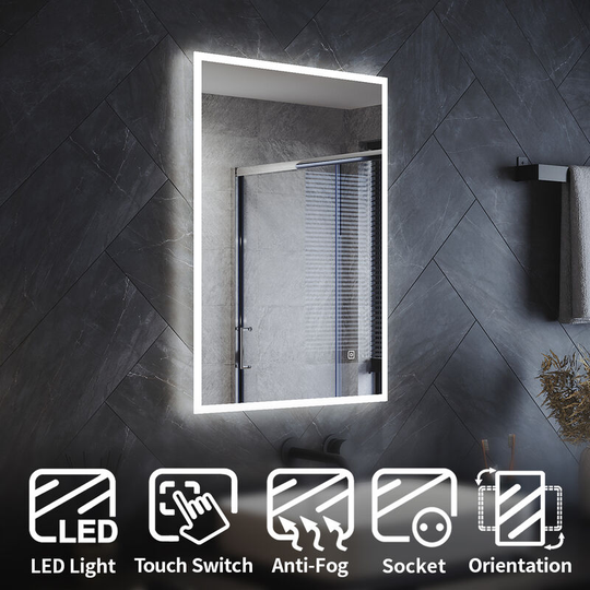 Elegant - Backlit Bathroom led Mirror with Shaver Socket 700x500mm Wall Mounted Bathroom Mirror with led Lights Demister Pad Touch Switch