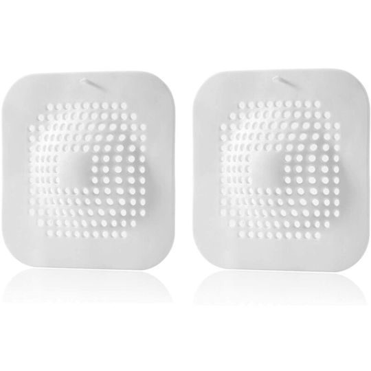 Sunflowergb - Shower Drain - Durable Silicone Protector Square - Bathroom Kitchen Sink Strainer - Set of 2 White