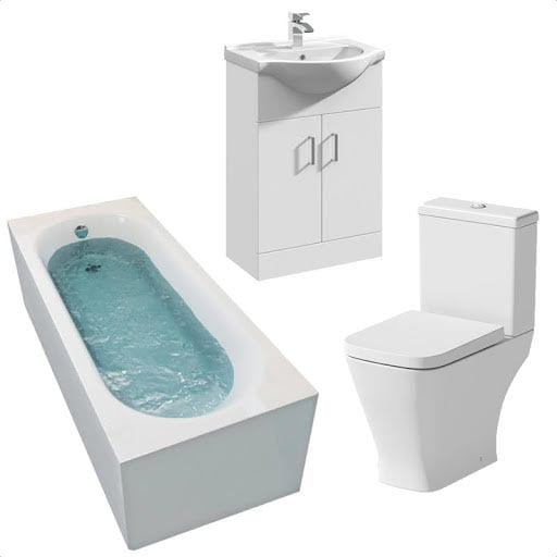 Marseille Bathroom Suite with Single Ended Curved Bath & Essence Vanity Unit - 1700mm