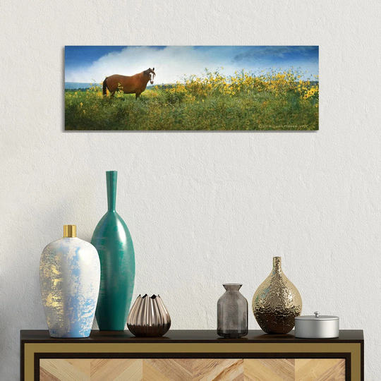 Horse in Flowers I by Christopher Vest - Wrapped Canvas Panoramic Painting