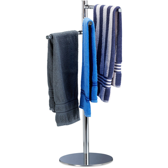 Relaxdays - Towel Holder, Freestanding Towel Rack, Stainless Steel, 3 Swivel Rails, h x w x d: 90 x 52 x 30.5 cm, Silver