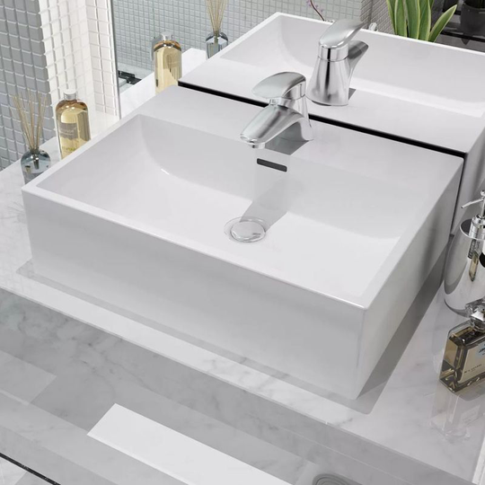 Basin with Faucet Hole Ceramic White 51.5x38.5x15 cm VD04470 - Hommoo