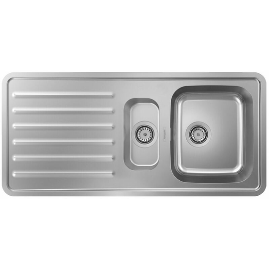 S41 Kitchen Sink 1.5 Bowl Drainer Stainless Steel Inset Integrated - Silver - Hansgrohe