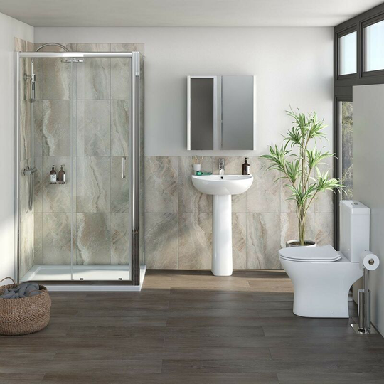 Derwent complete suite with rectangular enclosure, tray, shower and taps 1000 x 700 - Orchard