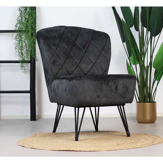 Velvet armchair Else Anthracite - Anthracite