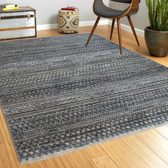 Crippen Power Loom Blue/Black Rug