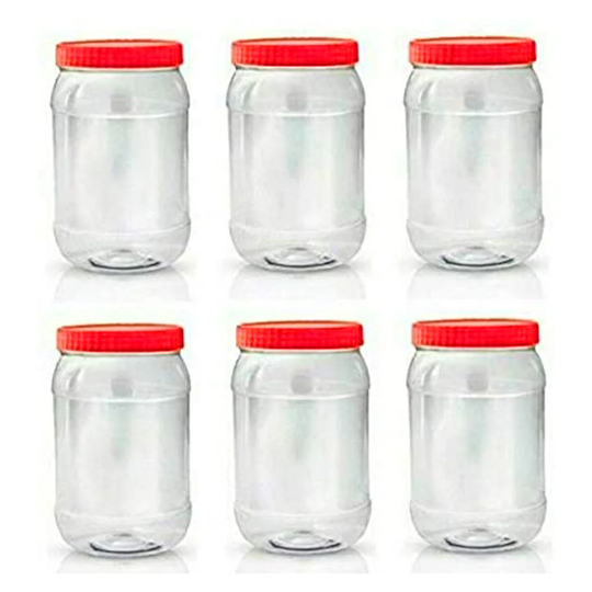 Symple Stuff 6 X 1500Ml Plastic Storage Pet Jars Containers Pots Screw Top Canisters Spice
