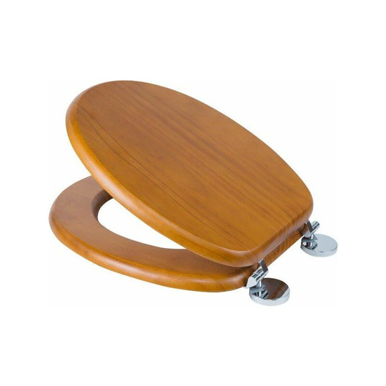 Davos Flexi-Fix Solid Wood wc Toilet Seat Antique Pine Round Top Fix - Brown - Croydex