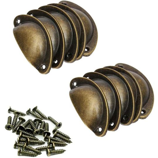 Briday - 10PCS Vintage Metal Kitchen Drawer Cabinet Door Knob Furniture Knob Handicraft Cabinet Antique Brass Shell Handle