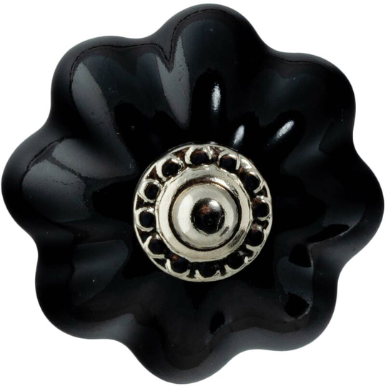 Floral Ceramic Cabinet Knob - Black - Nicola Spring