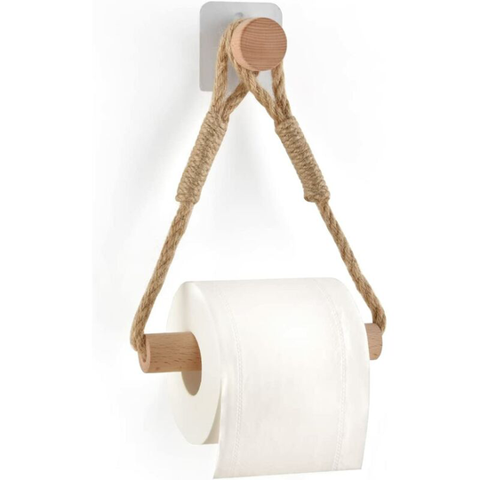 Self Adhesive Toilet Roll Holder, Bathroom Paper Holder Toilet Roll Holder Wooden Rope Ring