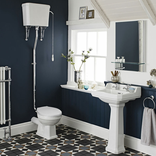 Carlton Traditional Bathroom Suite High Level Toilet 560mm Basin - 2 Tap Hole - Nuie