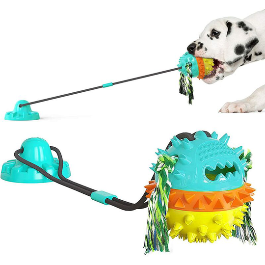 Dog Chew Toy with Suction Cup, Interactive Dog Toy with Ball, Dog Molar Toy, Cleaning Teeth and Dog Food Dispenser