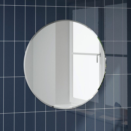 Alpine - Round Bevelled Edge Bathroom Mirror 600x600mm Wall Mounted Glass Modern Large - Silver