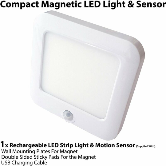 1x Rechargeable Magnetic led Square Light & pir Motion Sensor - Cupboard Cabinet Kitchen Unit Mini Auto Spotlight