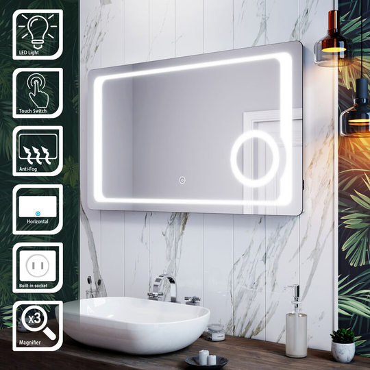 Elegant - Bathroom led Mirror 1000x600mm Illuminated Magnifying Mirror Demister Mirror with Shaver Socket
