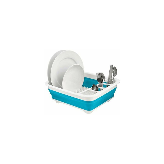 Large collapsible dish drainer & rack silicone cutlery tray compacts washing up