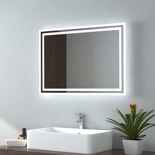 Emke - Illuminated led Bathroom Mirror, Wall-Mounted Vanity Mirror 500x700mm with led Light, Button Switch, Demister Pad, Adjustable Color Tones